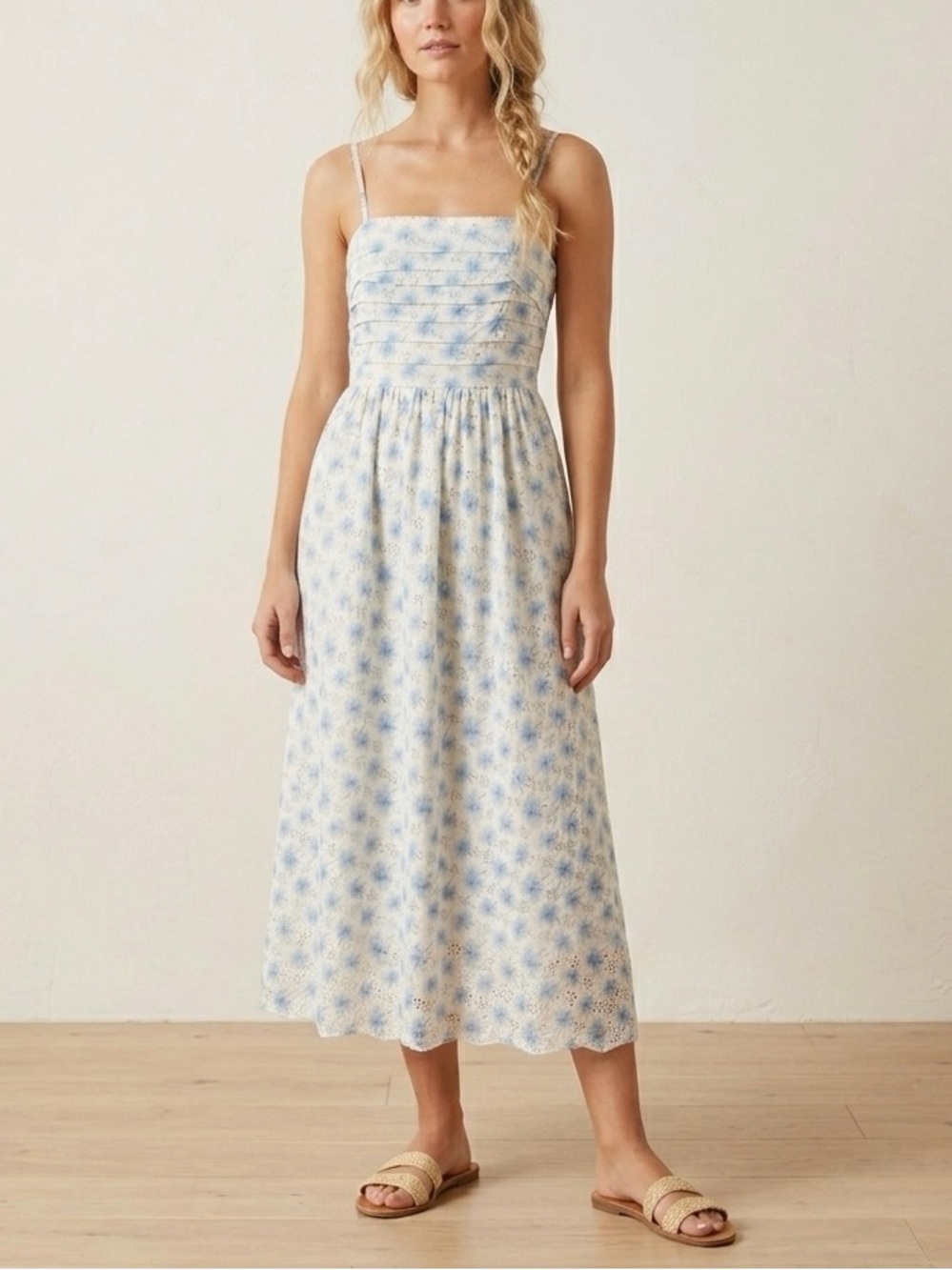 Petal & Pup Blue & White Lisette Strapless Midi Dress